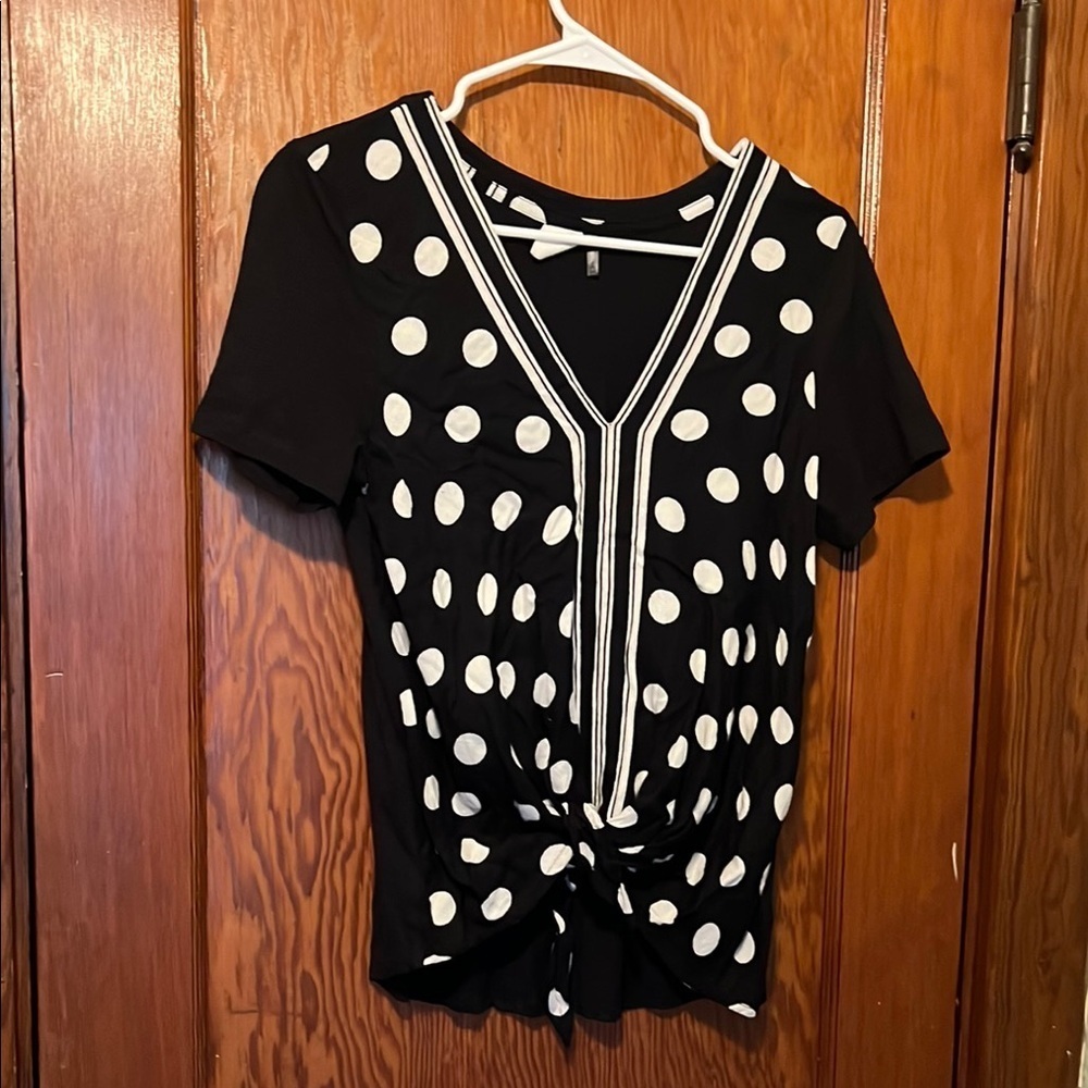 Anthropologie Polka Dot V-Neck Black and White Tie Front Women's Small Top